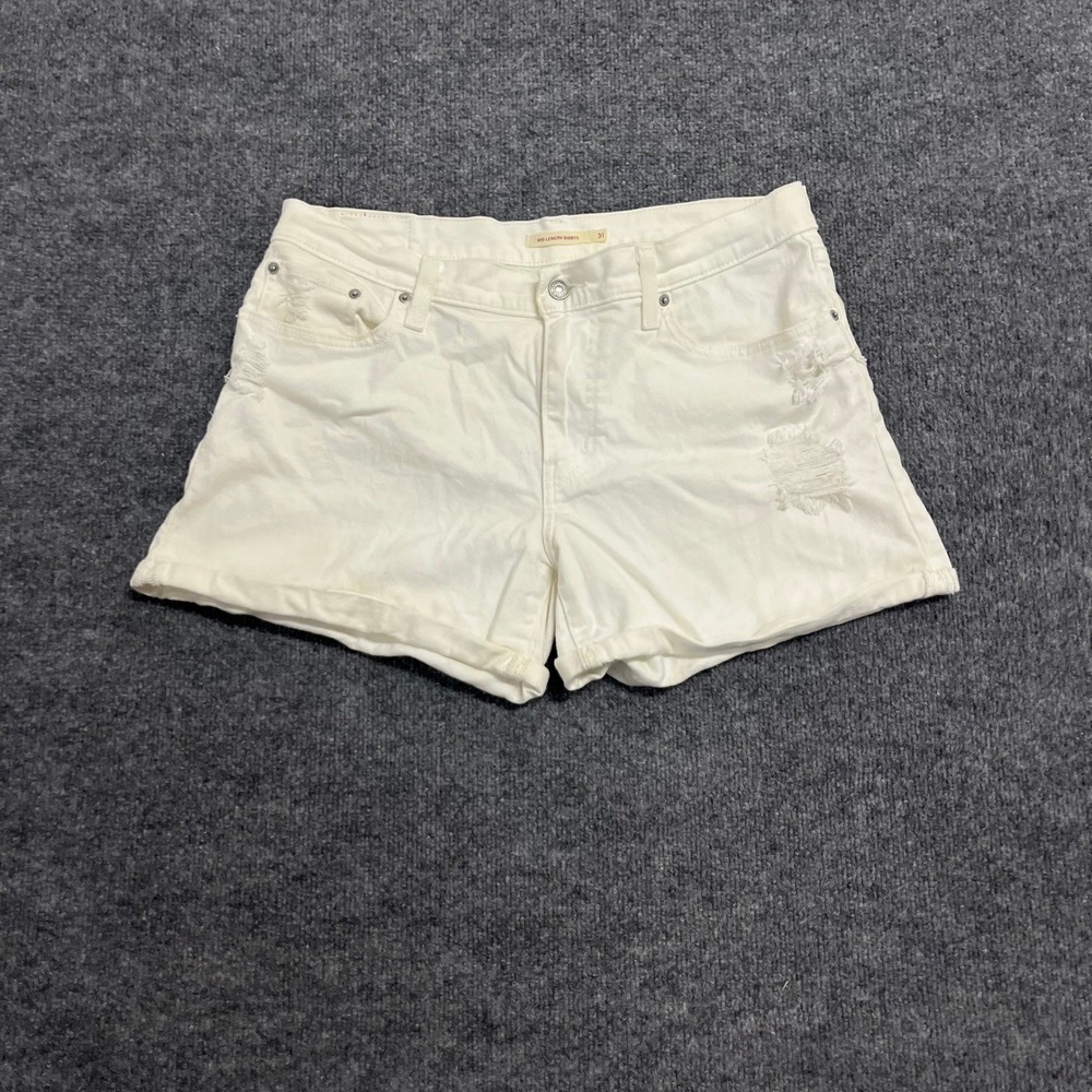 Levi's Shorts Womens Size 31 White Mid Length Distressed Denim Cuffed Casual